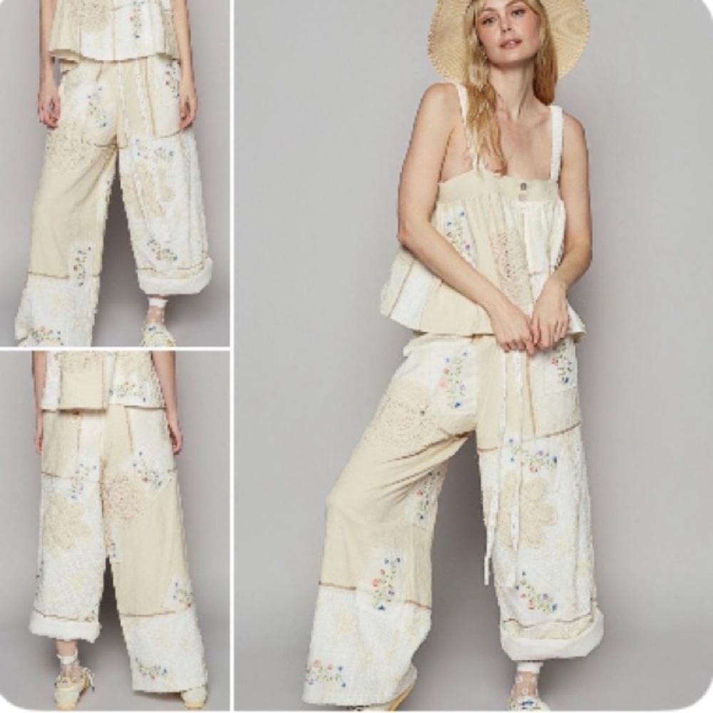 Pol Embroidered Drawstring Lace Patchwork Wide Le… - image 5